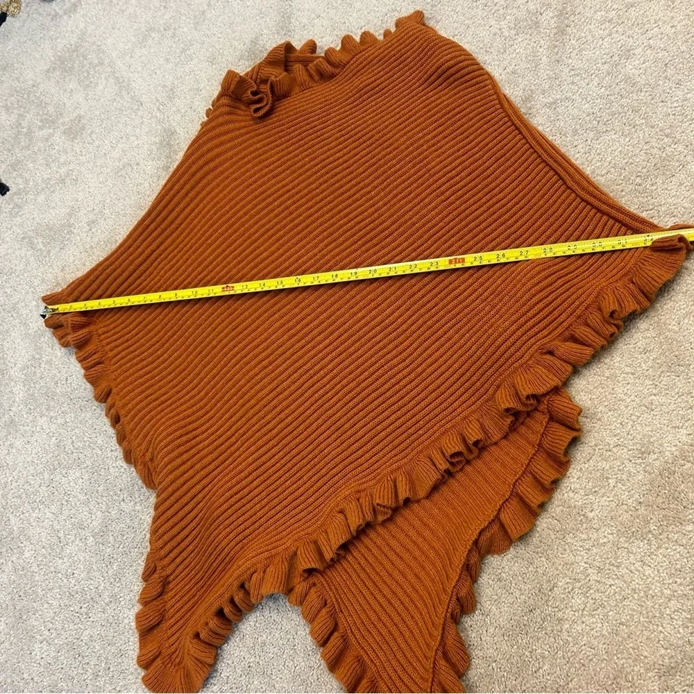 sarajane burnt orange ruffle frill knit cape shrug poncho shawl NWOT